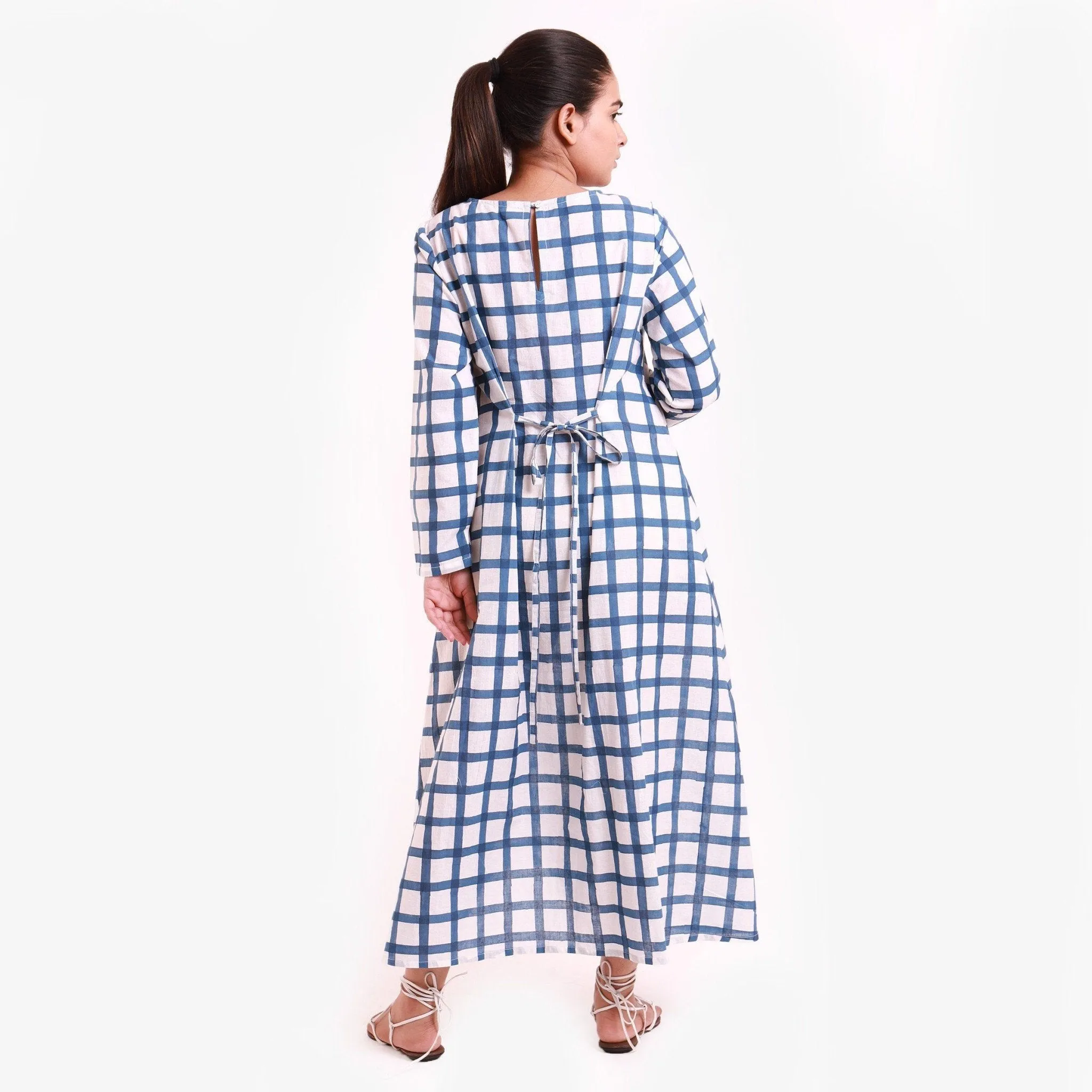 Blue Hand Block Printed Cotton Maxi Dress