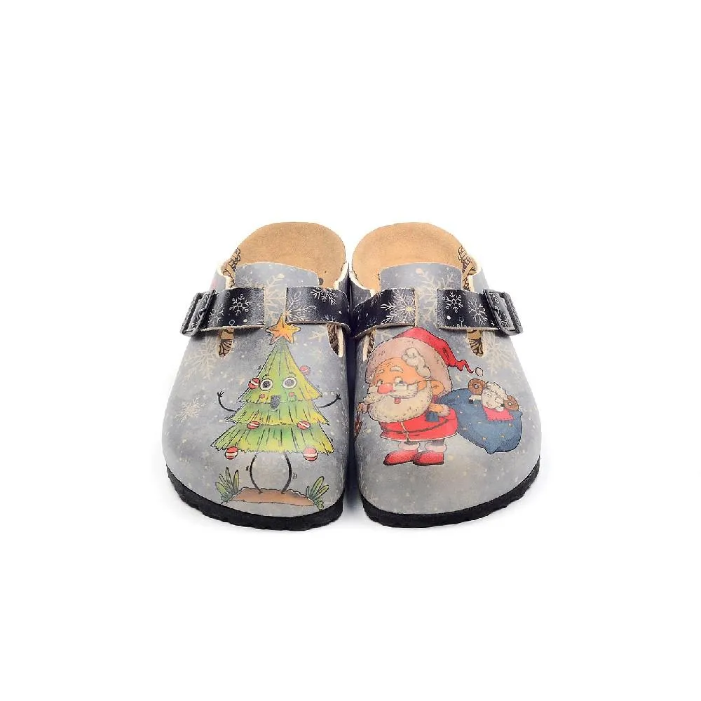 Blue Santa & Holiday Tree Printed Clogs - CAL3412