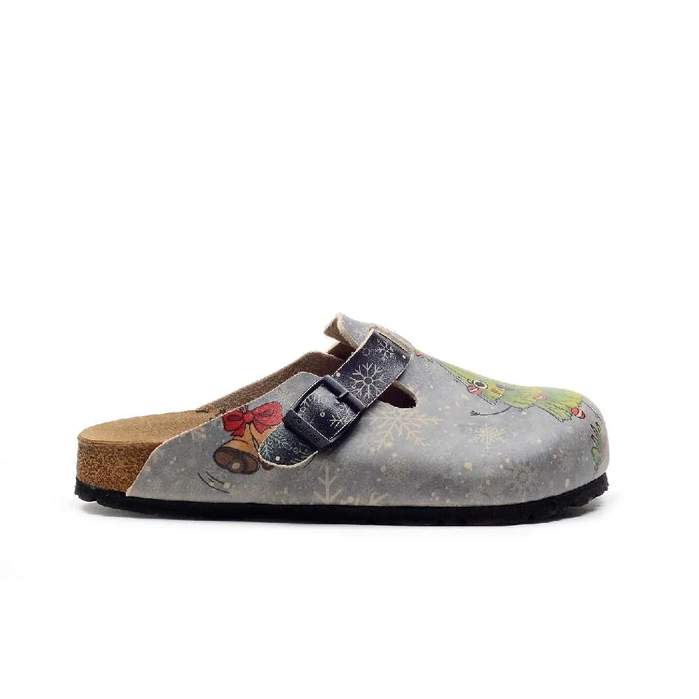 Blue Santa & Holiday Tree Printed Clogs - CAL3412