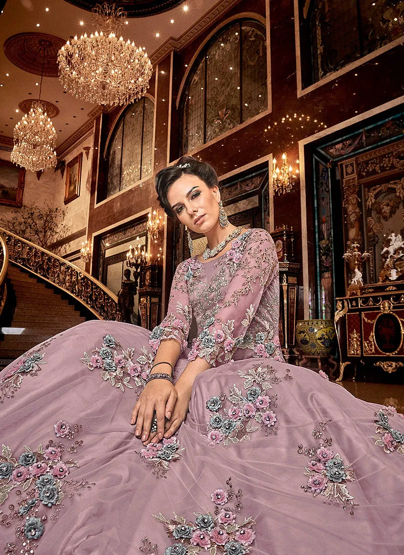 Blush Pink Floral Embroidered Wedding Anarkali Suit
