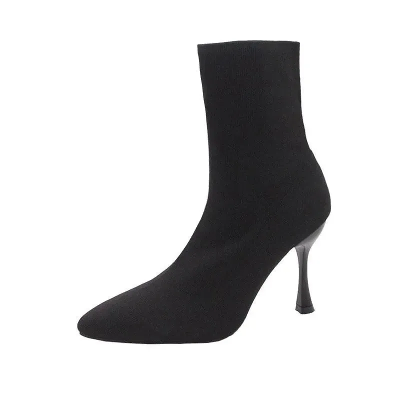 Botines Stilettos tejido elástico puntiagudos