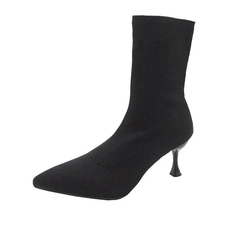 Botines Stilettos tejido elástico puntiagudos