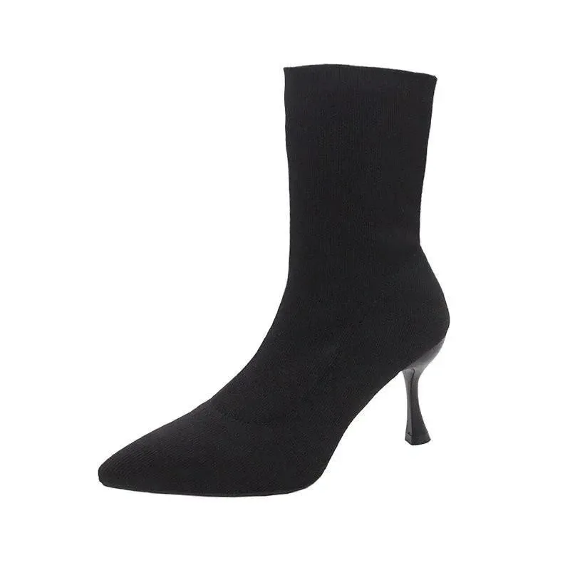Botines Stilettos tejido elástico puntiagudos