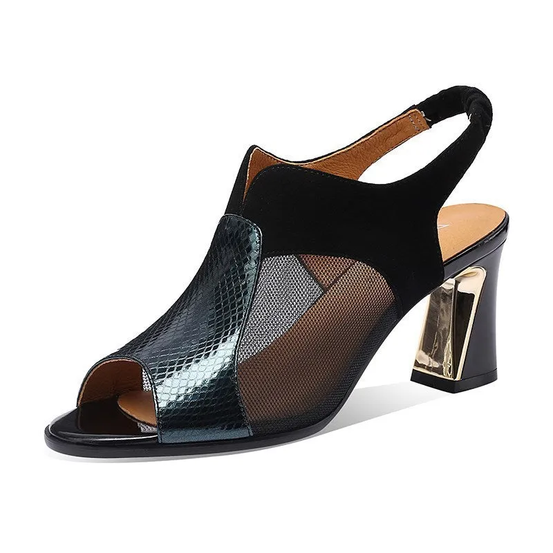 Breathable Chunky Heel Hollow Mesh High Heels