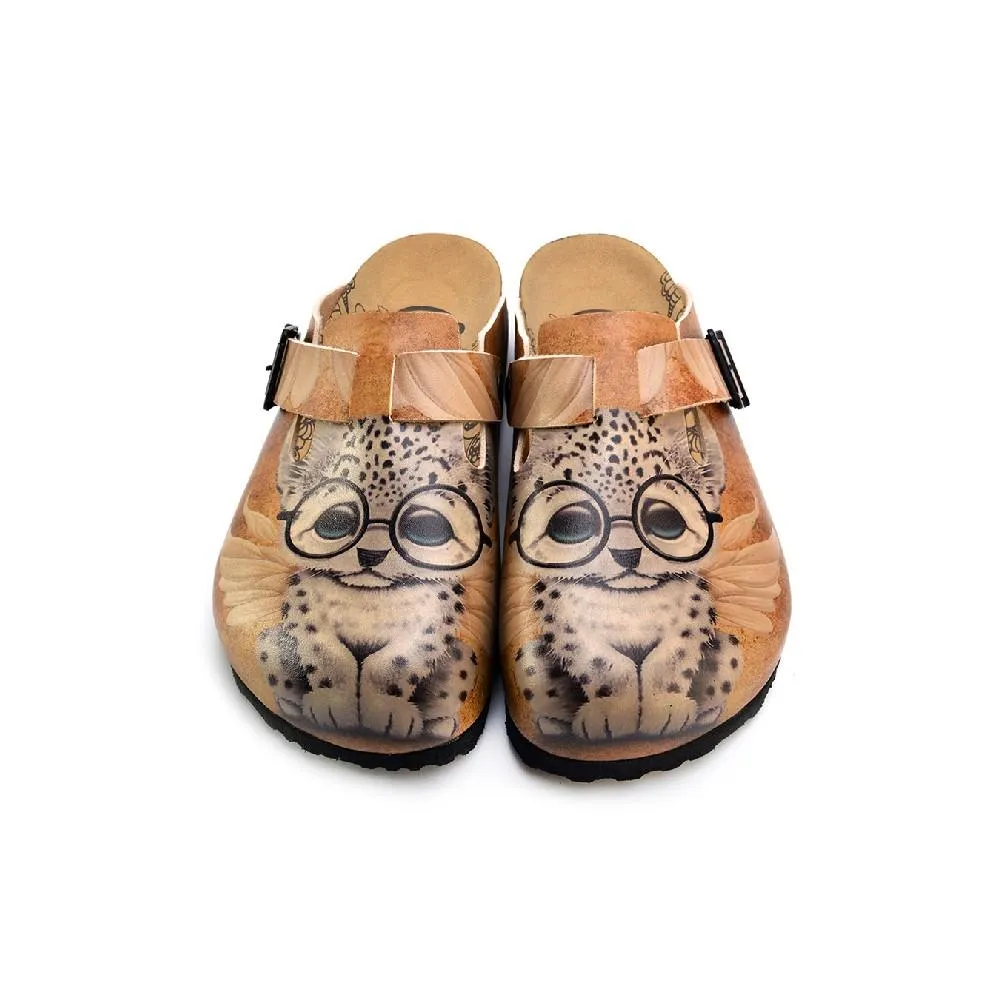 Brown & Tan Buckle-Accent Kitten Glasses Clogs - CAL3410