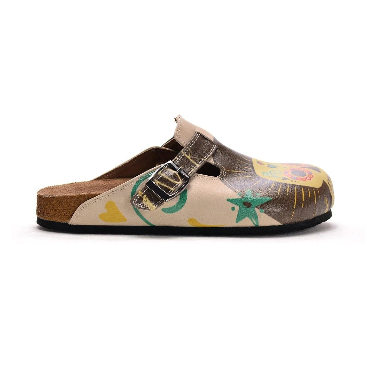 Brown & Yellow Sugar Skull Clogs CAL308