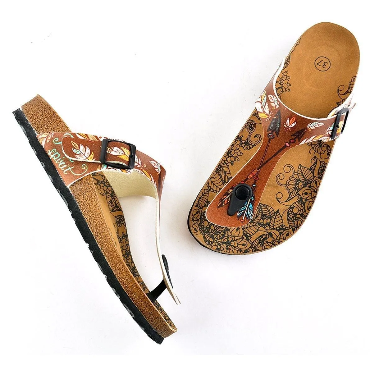 Brown Arrow T-Strap Sandal CAL510