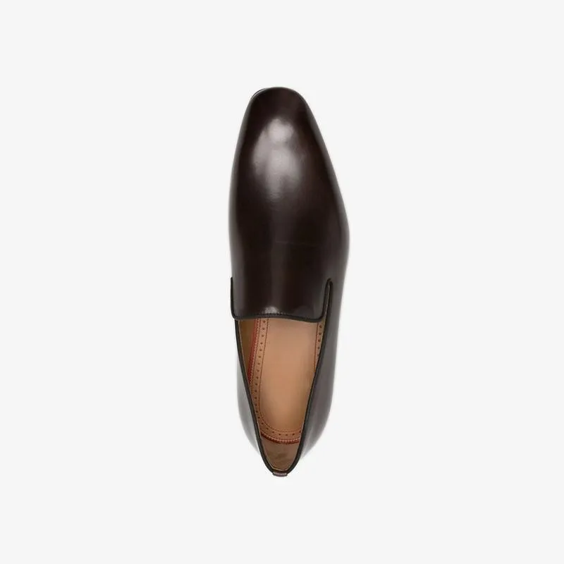 Brown Leather Slip-On Flat Loafers