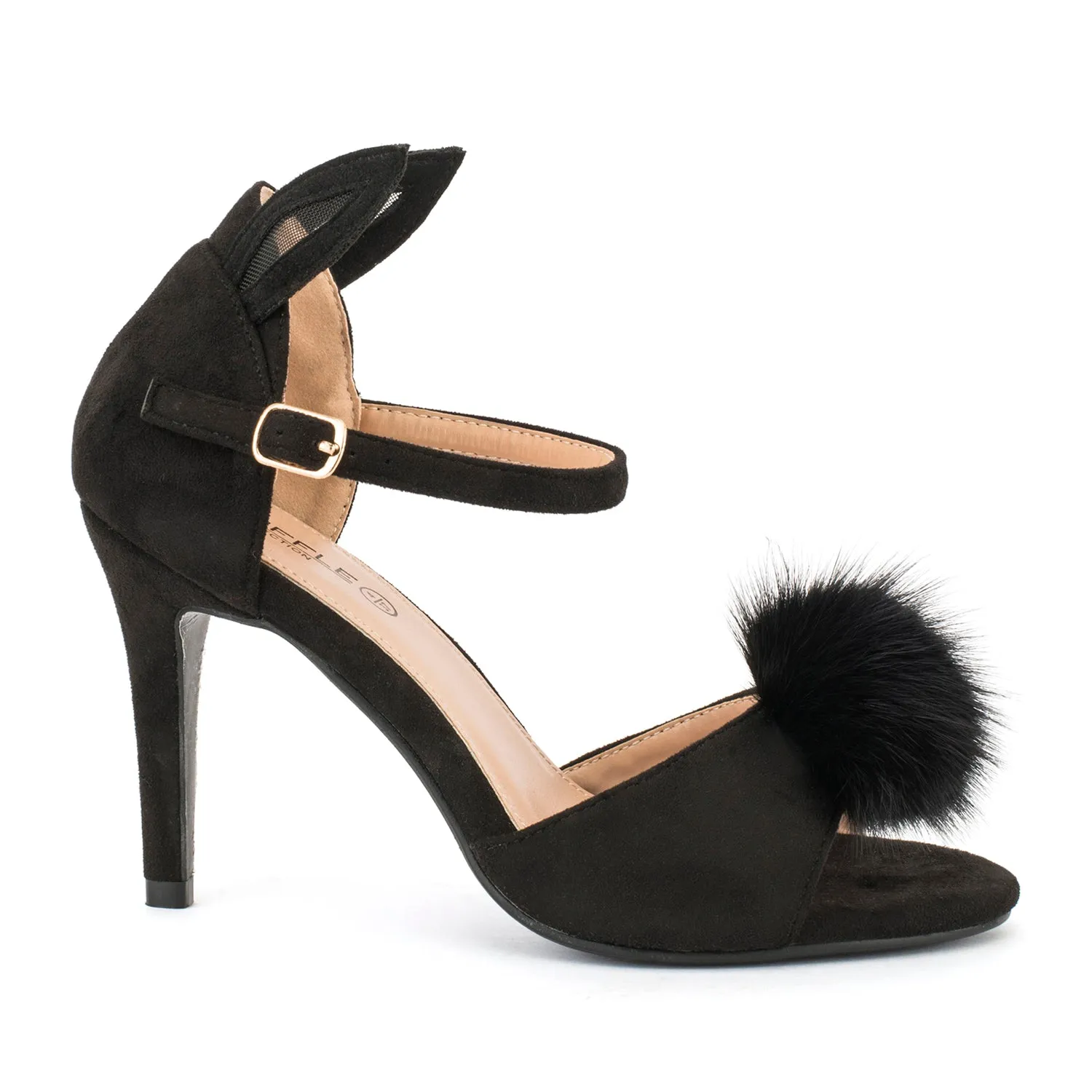 Bunny Ear Pom Pom Stiletto Sandal