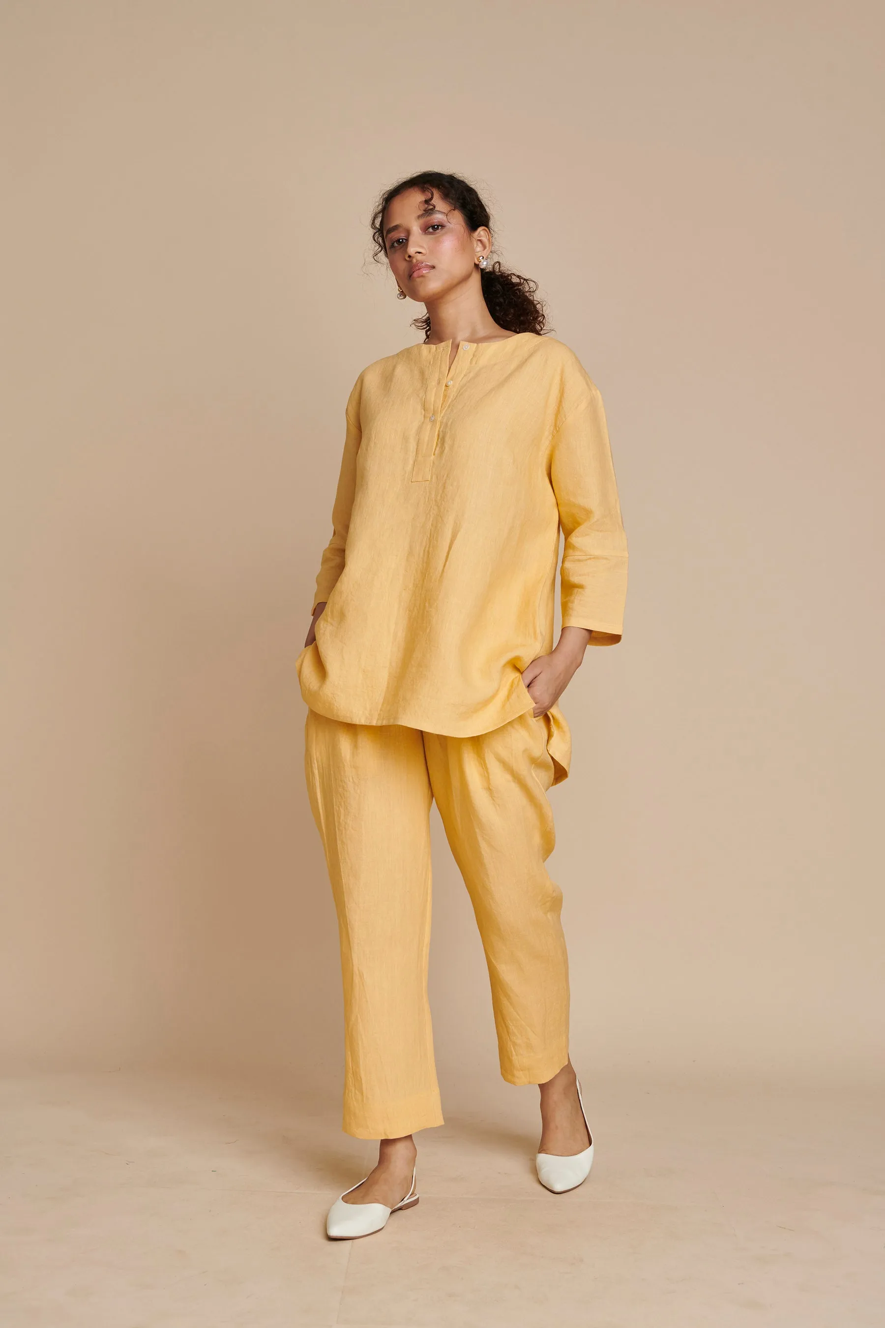 Butterscotch Linen Short Kurta Set