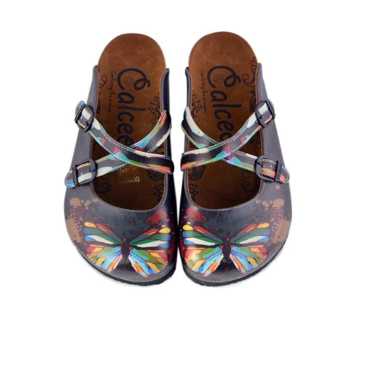 Charcoal & Red Butterfly Clogs WCAL158