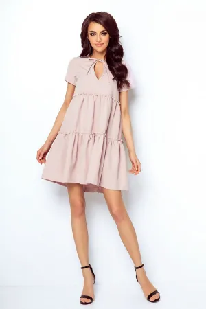 Charming Flared Bow-Neck Dress with Frills: Alluring Daytime Elegance
