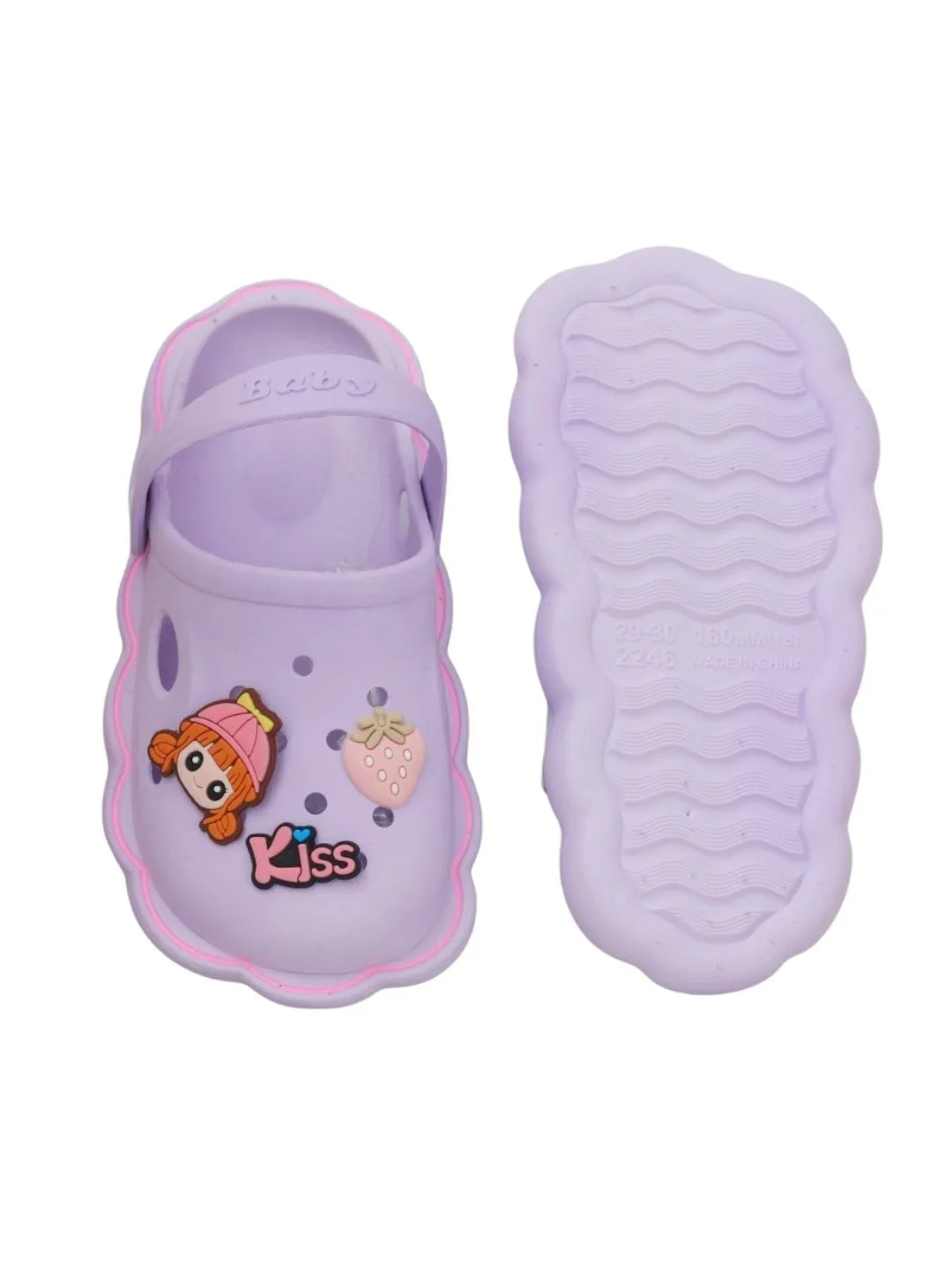 Charming Purple Strawberry and Doll Motif Clogs for Joyful Little Steps
