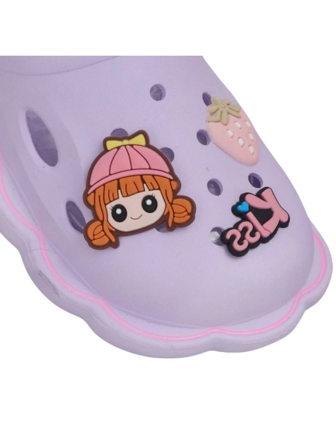 Charming Purple Strawberry and Doll Motif Clogs for Joyful Little Steps