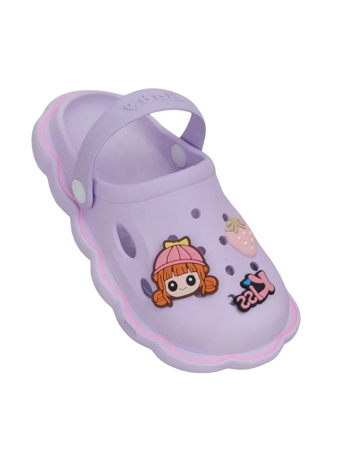 Charming Purple Strawberry and Doll Motif Clogs for Joyful Little Steps
