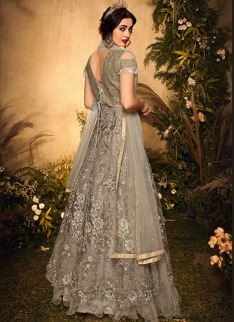 Copper Gold Appliqué Embroidered Anarkali Lehenga