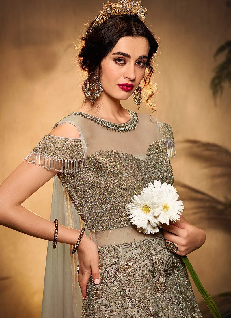 Copper Gold Appliqué Embroidered Anarkali Lehenga