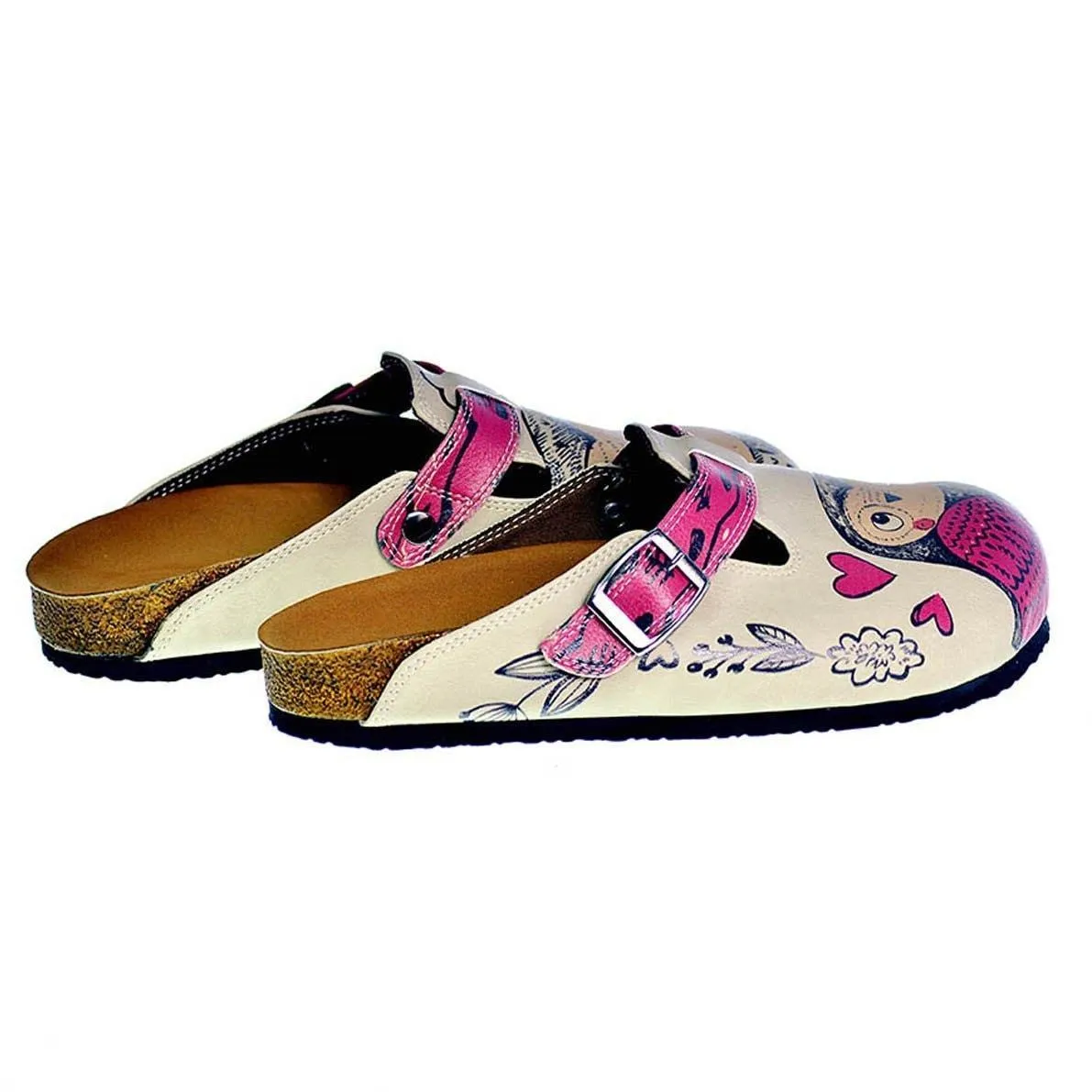 Cream & Pink Love Owls Clogs CAL316