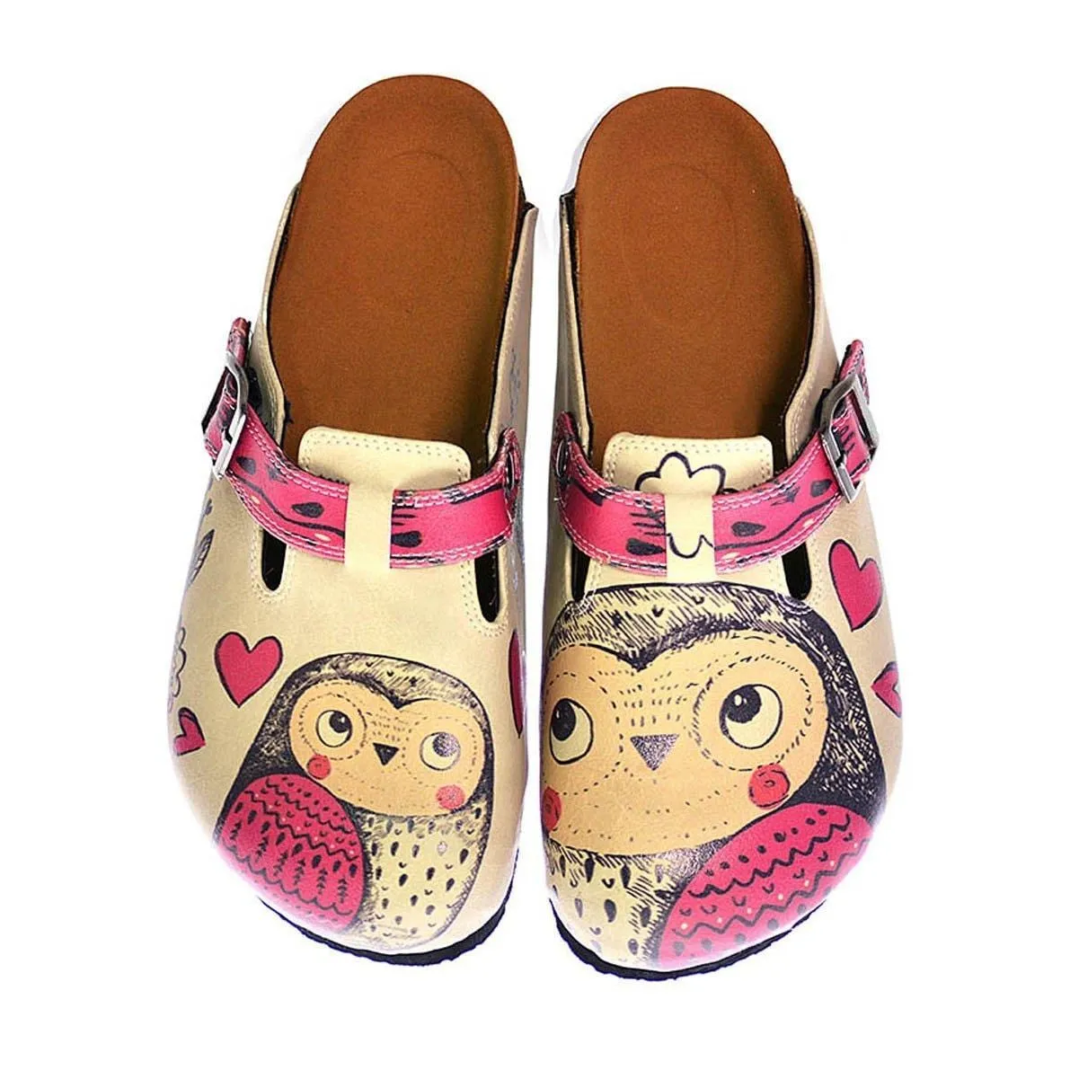 Cream & Pink Love Owls Clogs CAL316