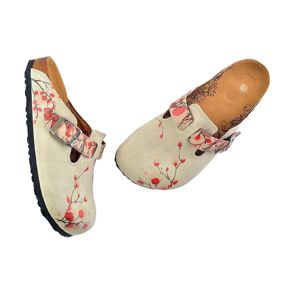 Cream & Red Floral Clogs CAL340