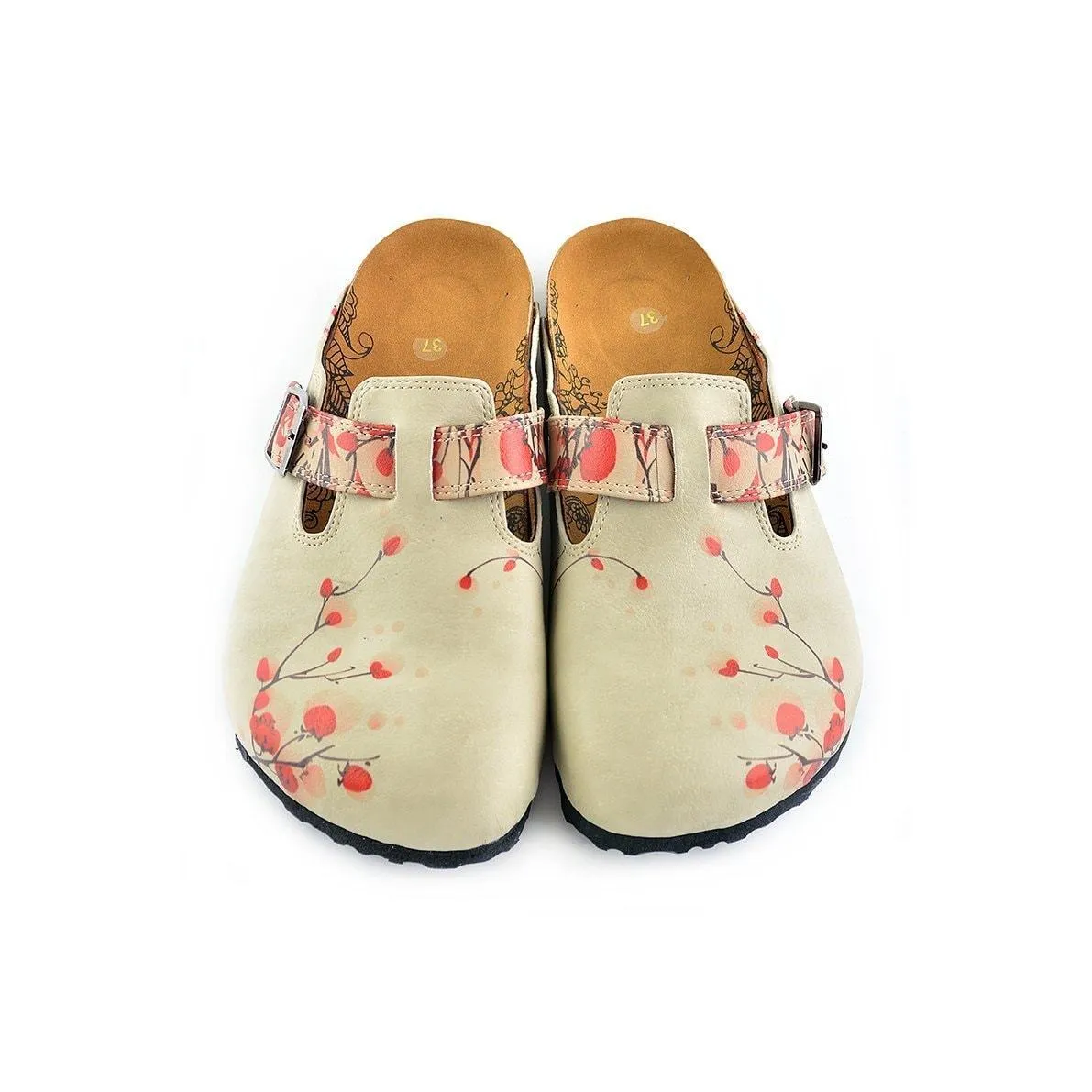 Cream & Red Floral Clogs CAL340