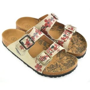 Cream & Red Floral Two-Strap Buckle Sandal CAL207