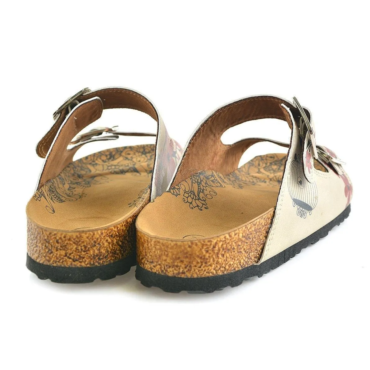 Cream & Red Floral Two-Strap Buckle Sandal CAL207