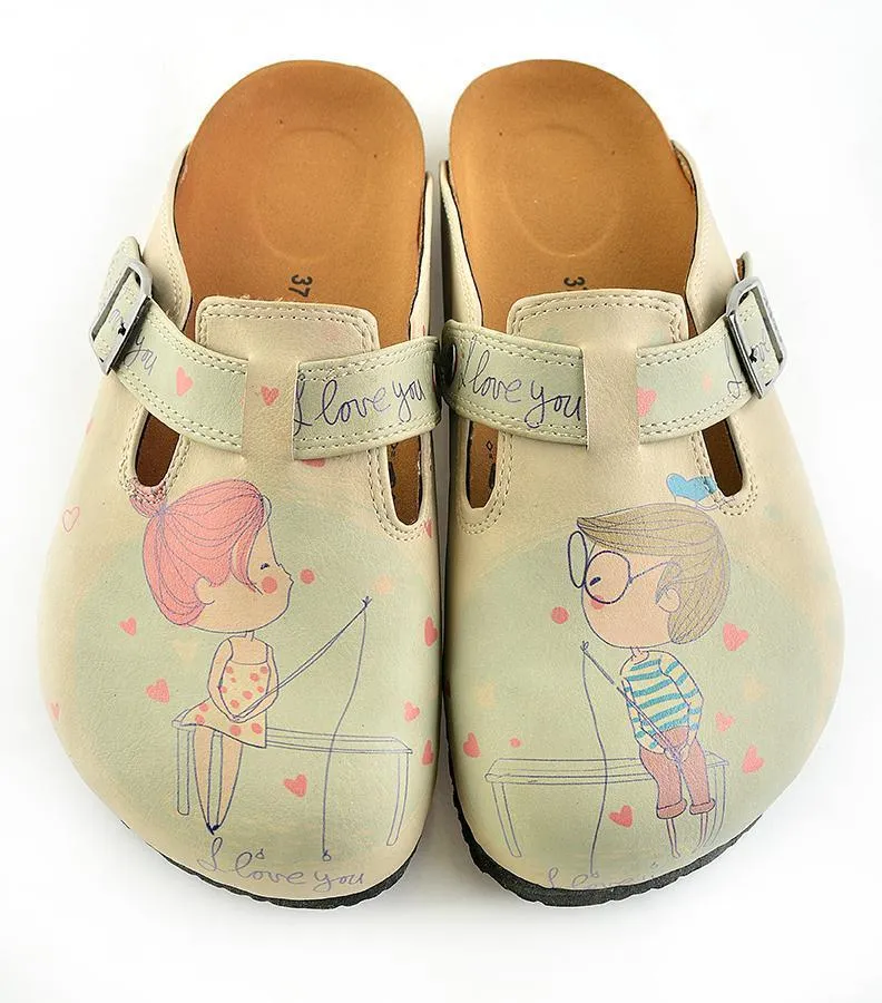 Cream Sketch Love Clogs CAL307