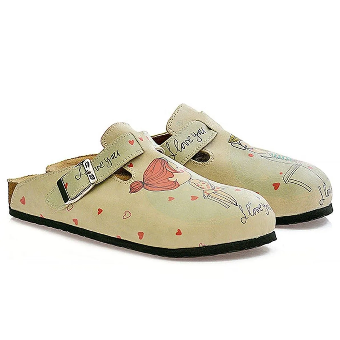 Cream Sketch Love Clogs CAL307