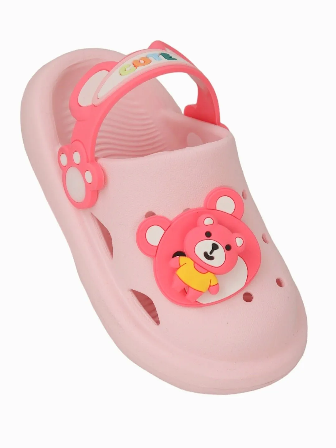 Cute Bear Character Pink Clogs For Girls