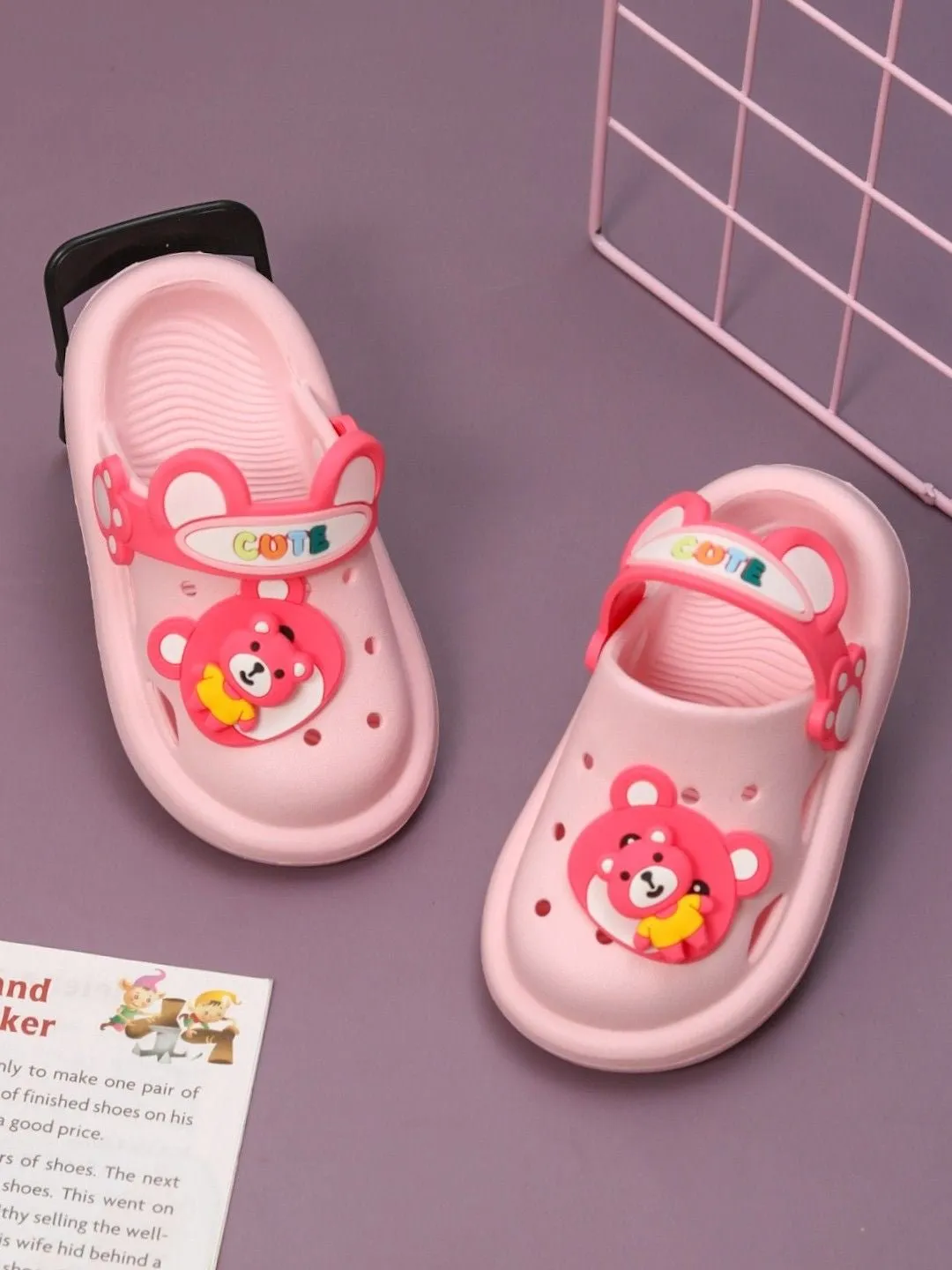 Cute Bear Character Pink Clogs For Girls