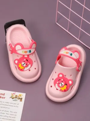 Cute Bear Character Pink Clogs For Girls