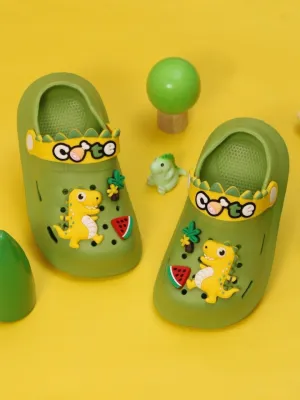 Cute Dino Theme Slip on Clogs for Boys, Green