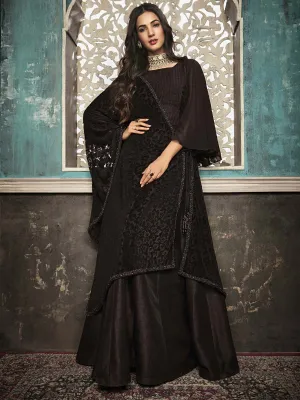 Dark Brown All Glammed Minimalist Embroidered Flared Anarkali Suit
