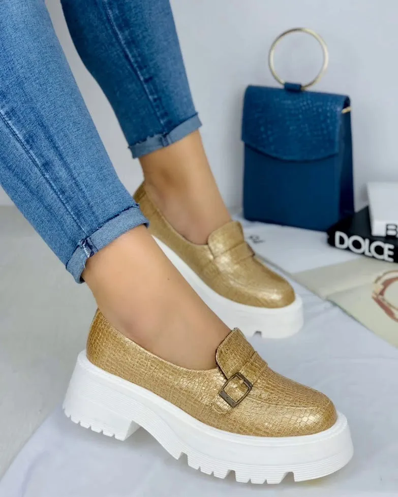 Elegant Beige Faux Leather Slip-On Loafers