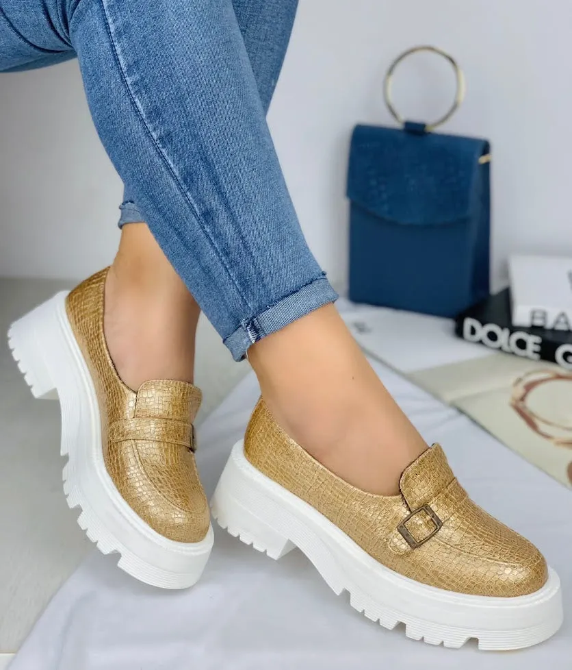 Elegant Beige Faux Leather Slip-On Loafers