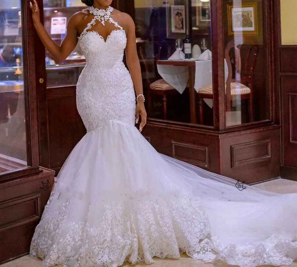 Elegant Lace Vintage Beaded Wedding Dress Mermaid Bridal Dress