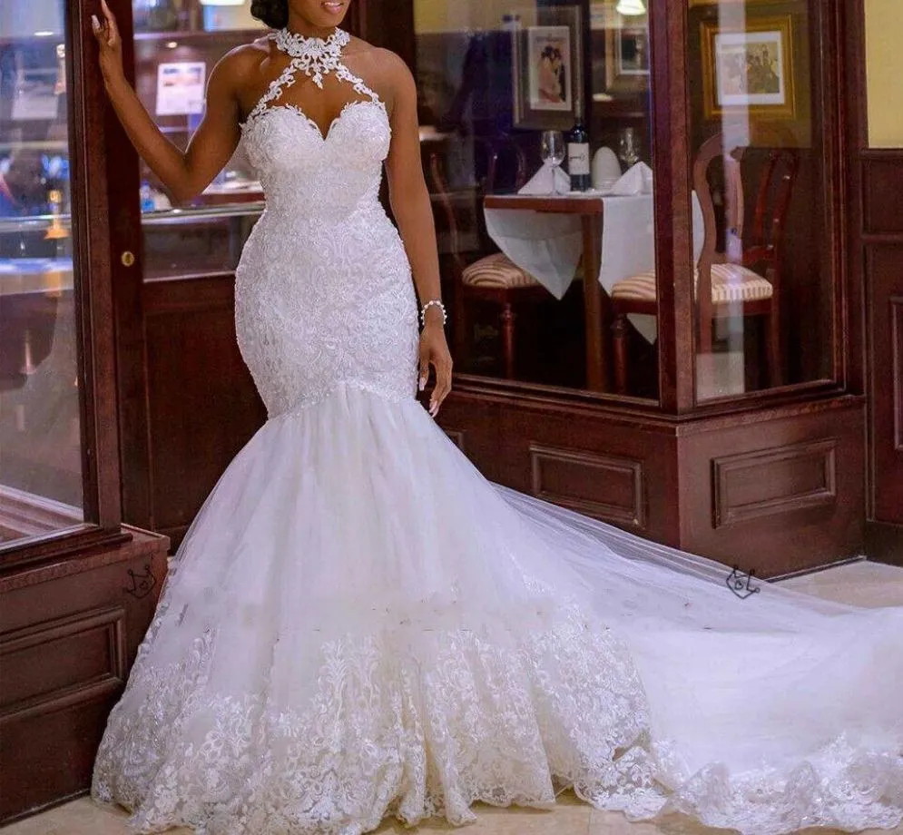 Elegant Lace Vintage Beaded Wedding Dress Mermaid Bridal Dress
