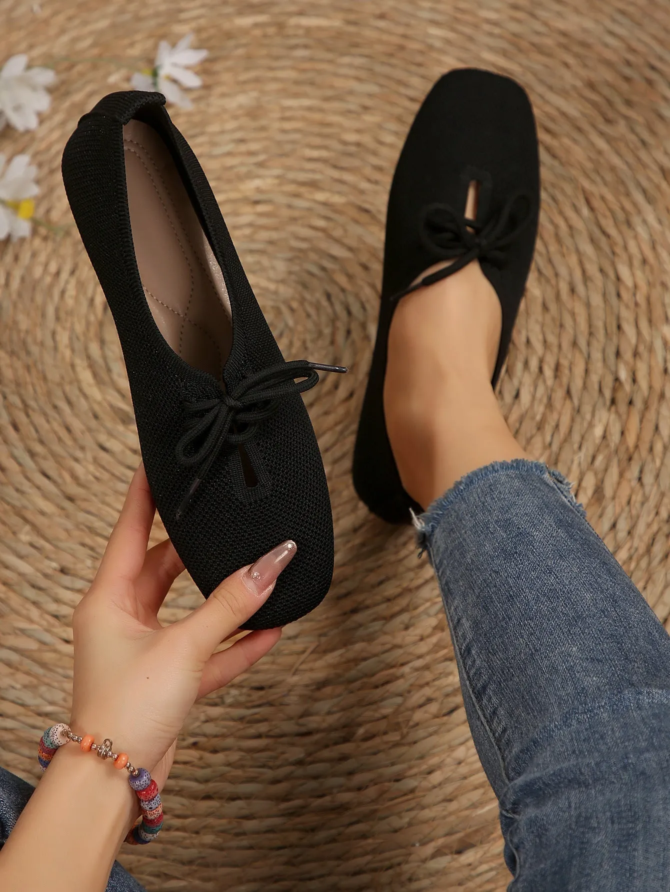 elveswallet Mesh breathable round toe lace-up flat shoes