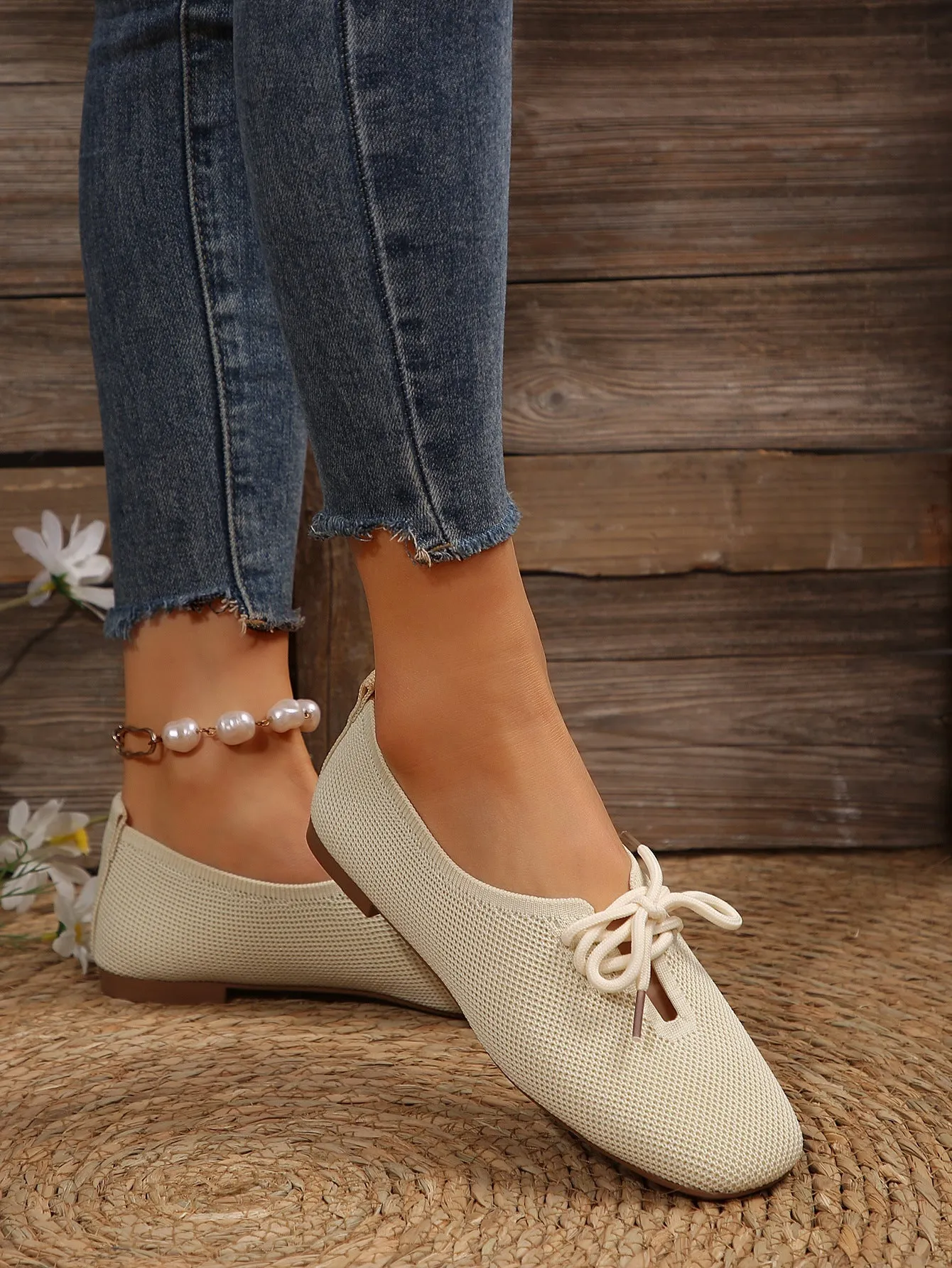 elveswallet Mesh breathable round toe lace-up flat shoes