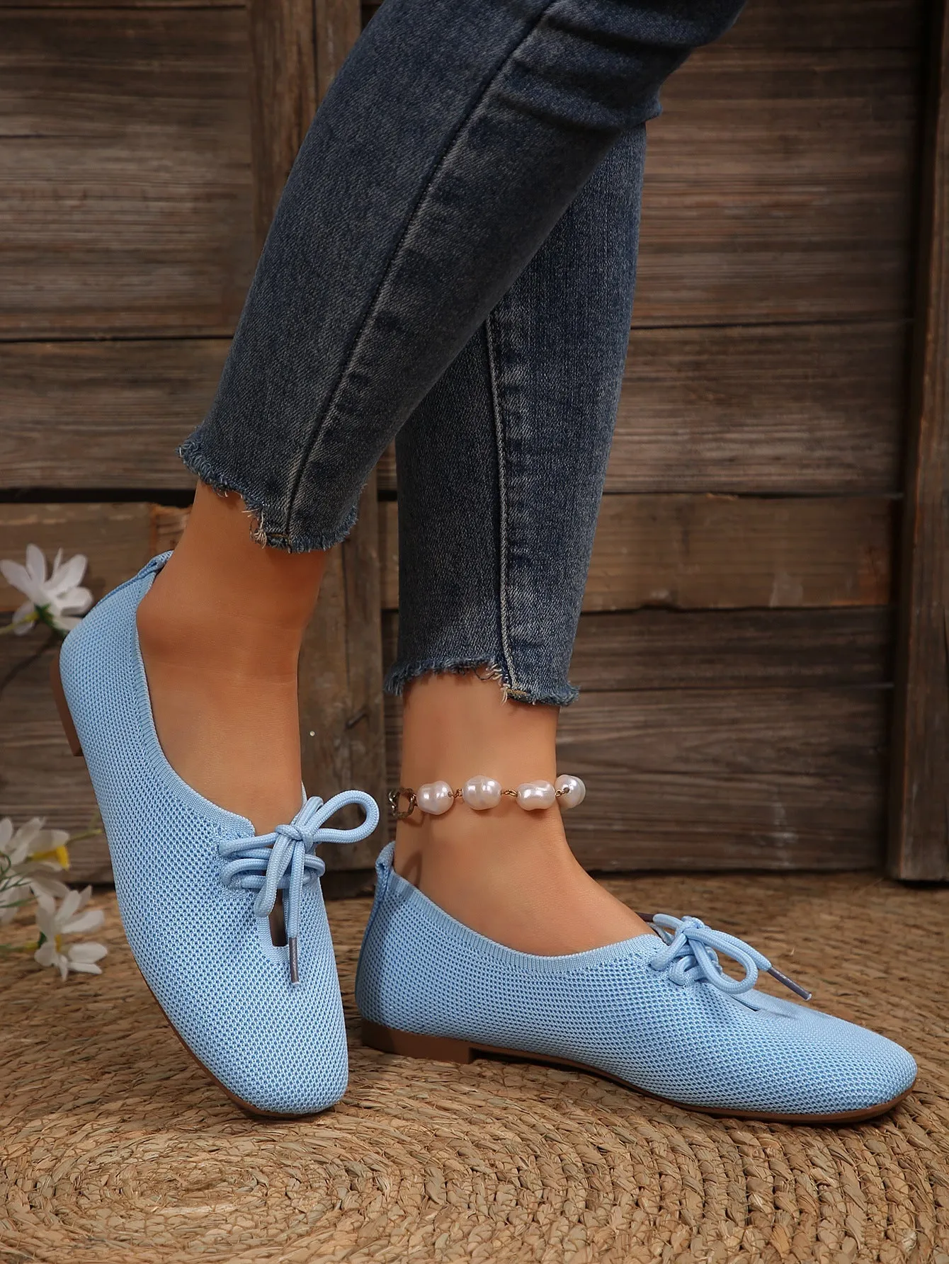 elveswallet Mesh breathable round toe lace-up flat shoes