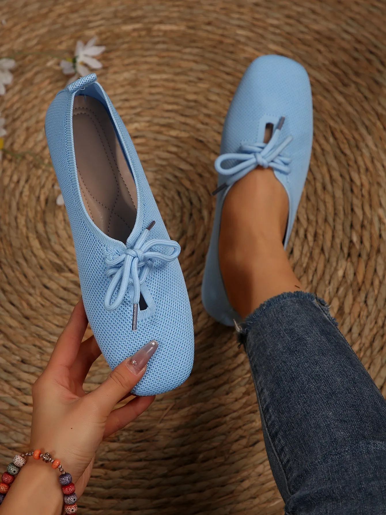 elveswallet Mesh breathable round toe lace-up flat shoes