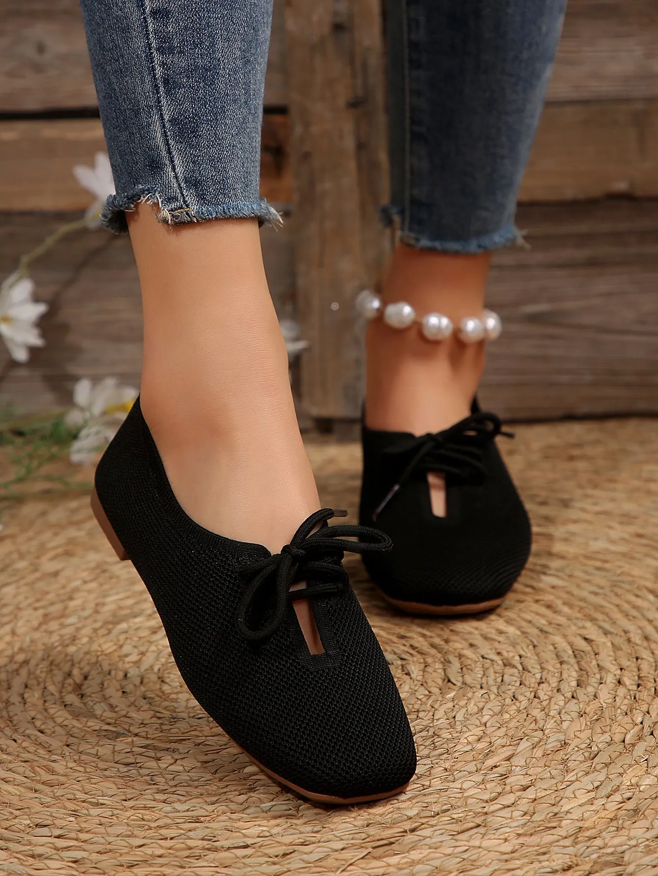 elveswallet Mesh breathable round toe lace-up flat shoes
