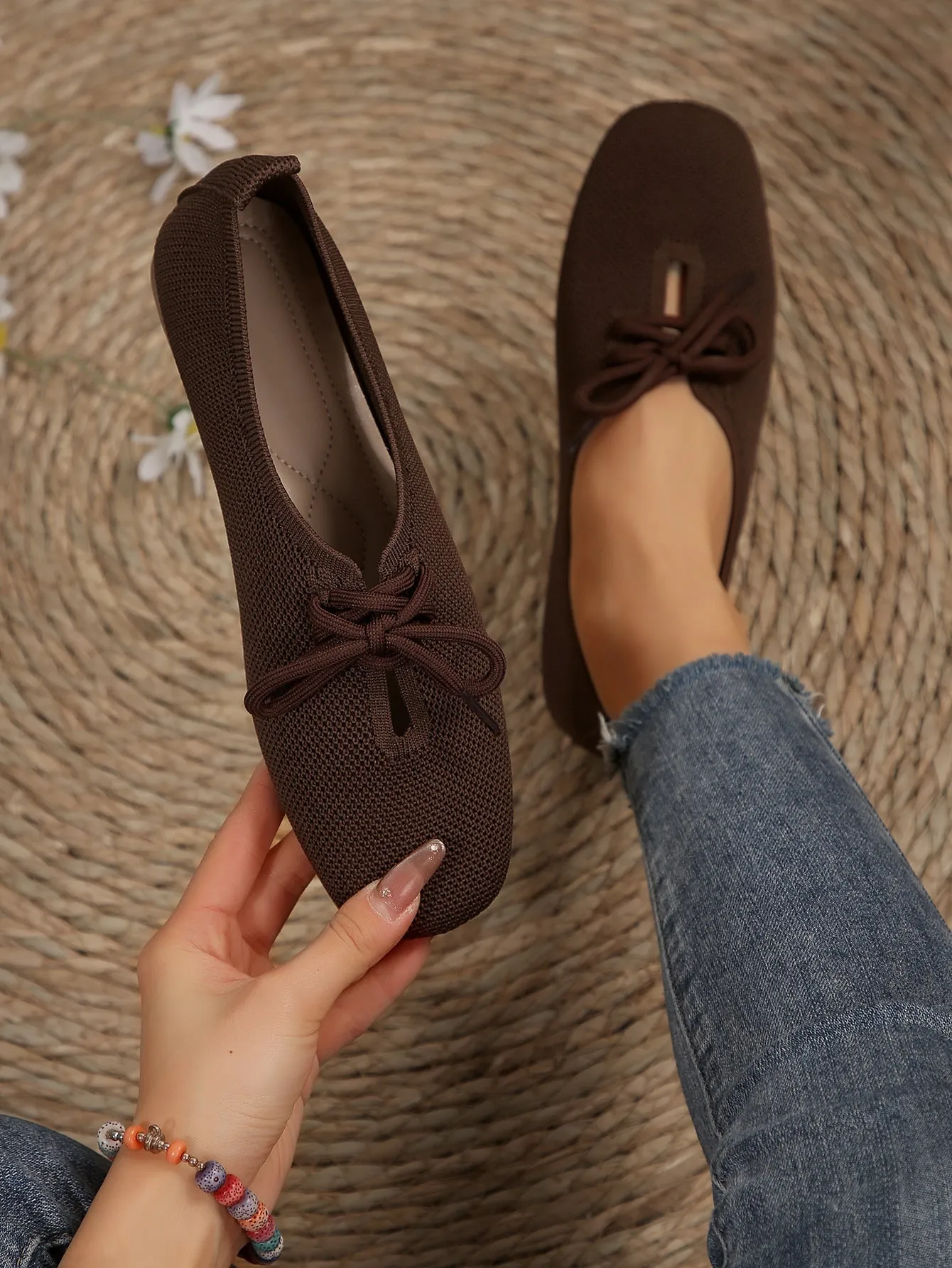 elveswallet Mesh breathable round toe lace-up flat shoes
