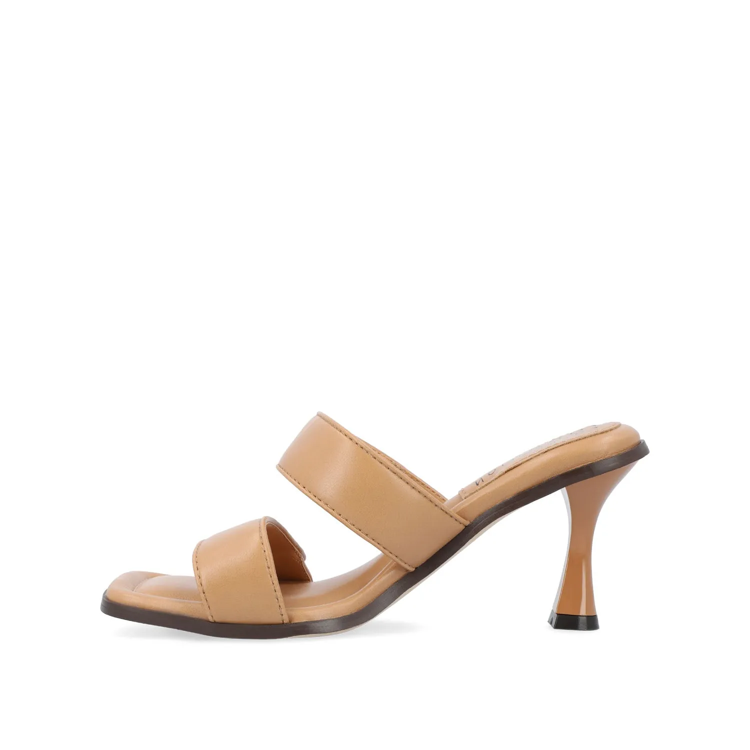 ESSEY HEELED DUAL STRAP SANDALS IN FAUX LEATHER