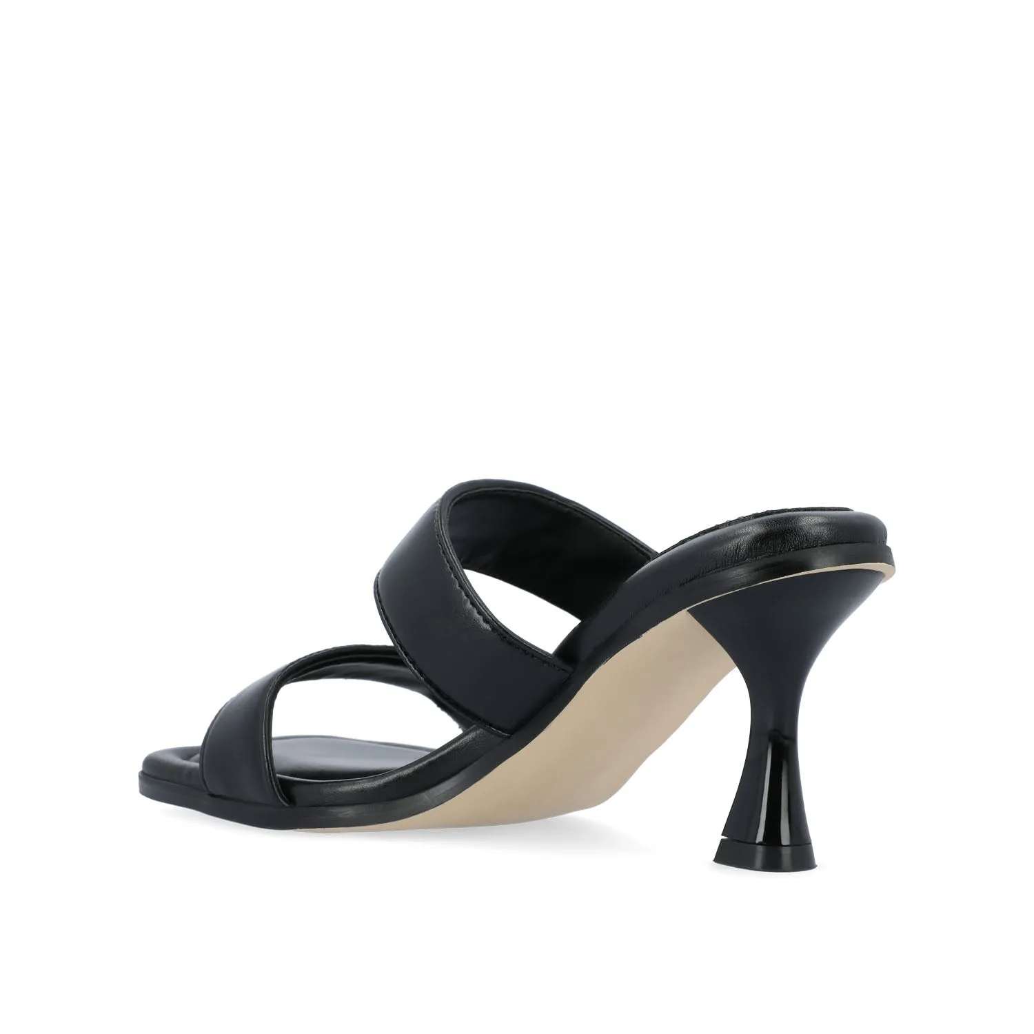 ESSEY HEELED DUAL STRAP SANDALS IN FAUX LEATHER