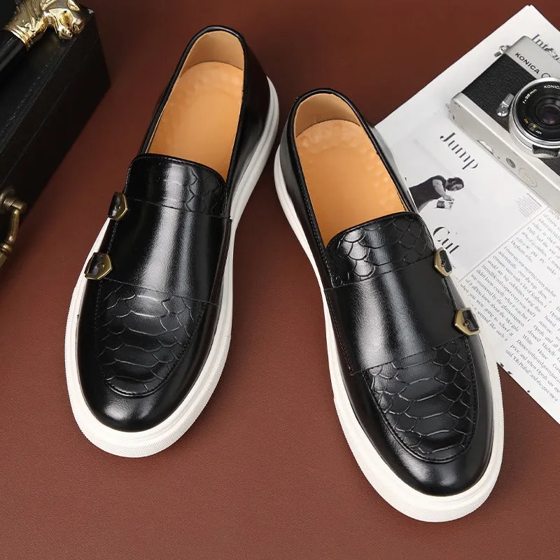 Fashionable casual leather shoes for men, British style shoes, men's summer breathable thick-soled shoes