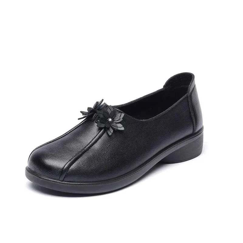 Flower Flat Women's Casual Shoes GCSK51Leather Loafers Chinese Style
