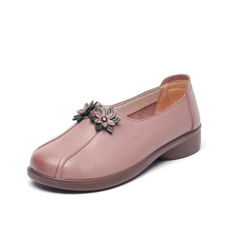 Flower Flat Women's Casual Shoes GCSK51Leather Loafers Chinese Style