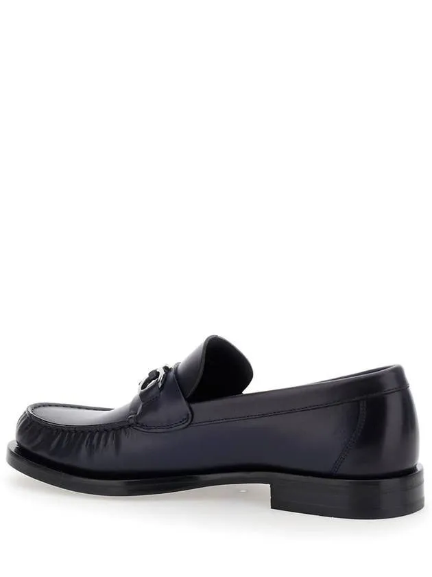 'Fort' Blue Slip-On Loafers With Gancini Detail In Brushed Leather Man
